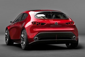 Ny Alfa Romeo? Nej, det er den blødt svungne bagdel på konceptbilen Kai, forløber for den næste udgave af Mazda 3.